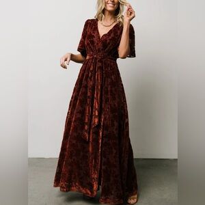 Baltic Born Copper Floral Uma Velvet Maxi Dress